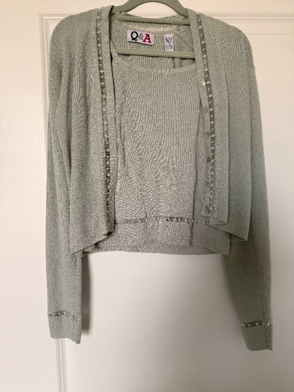 Q&A Sage Green Knit Cardigan & Camisole Set – Size Small
